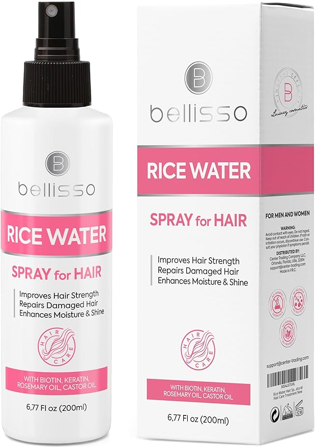 Rice Water Spray for Hair - With Rosemary, Biotin and Castor Oil - Tonic for Women and Men with Thinning Hair - Fermented Thickening Treatment to Fight Hair Fall - Daily Strengthening Leave In Formula-Velvo Beauty