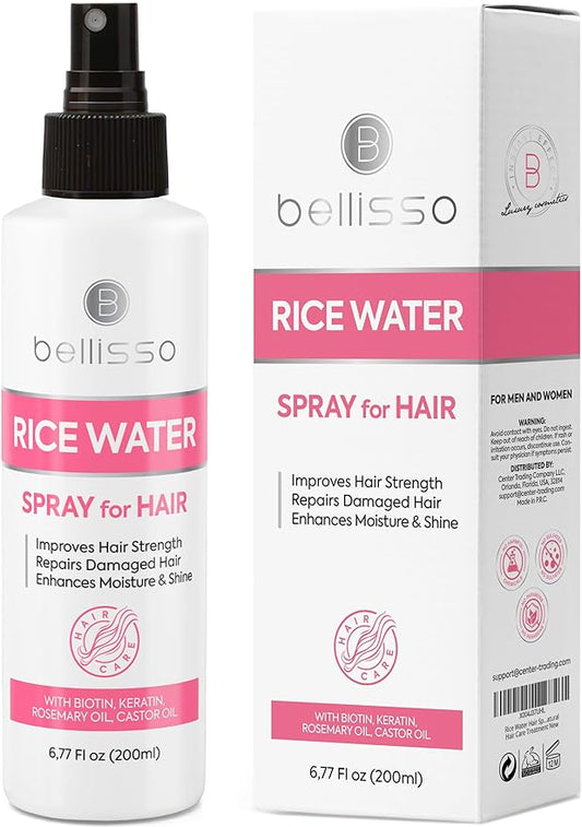 Rice Water Spray for Hair - With Rosemary, Biotin and Castor Oil - Tonic for Women and Men with Thinning Hair - Fermented Thickening Treatment to Fight Hair Fall - Daily Strengthening Leave In Formula-Velvo Beauty