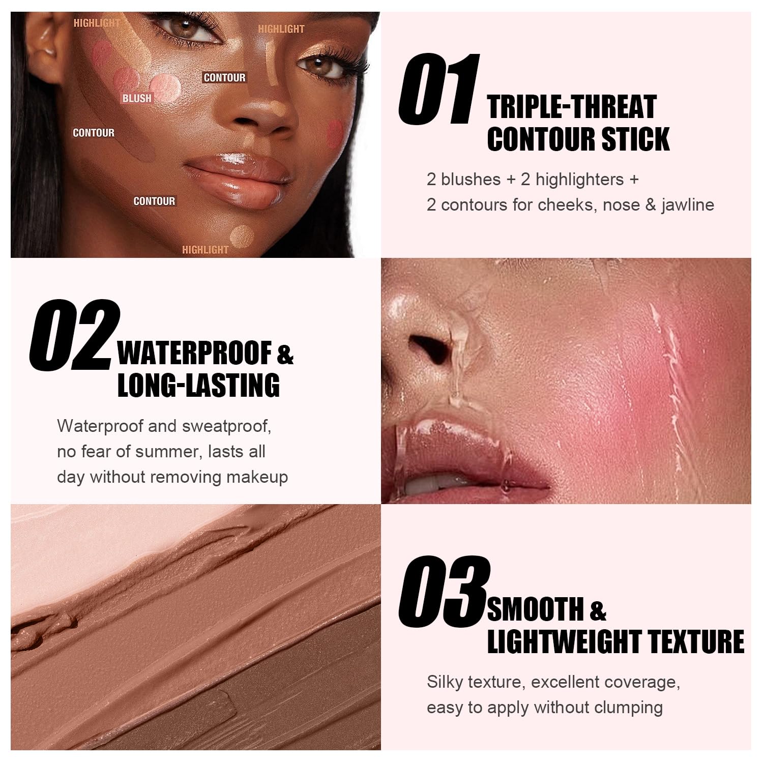 6 Colors Cream Contour Stick Makeup Kit, Shades with Blush, Highlighter and Bronzer,Double Ended Contour Stick for Cheeks, Waterproof and Long Lasting, Matte and Dewy Finish (Set B)-Velvo Beauty