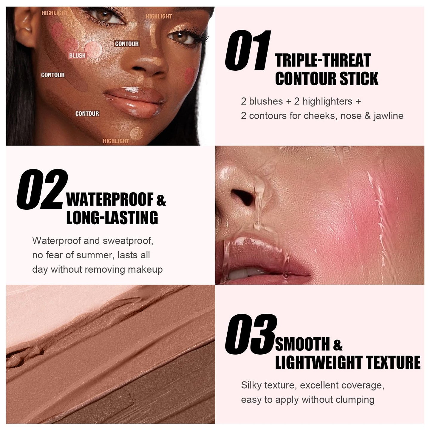 6 Colors Cream Contour Stick Makeup Kit, Shades with Blush, Highlighter and Bronzer, Double Ended Contour Stick for Cheeks, Waterproof and Long Lasting, Matte and Dewy Finish (Set A)-Velvo Beauty