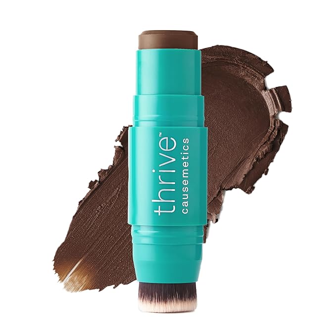 Thrive Causemetics Triple Threat Color Stick: Cream Bronzer & Contour Stick with Vitamin E, Evening Primrose Oil, Waterproof Smudge Proof Face Makeup Formula, Adrienne (Deep Tan Neutral)-Velvo Beauty