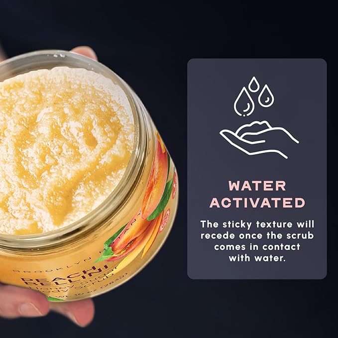 Brooklyn Botany Peach Bellini Honey Sugar Scrub for Body 10 oz – Deeply Hydrating and Gently Exfoliating Body Scrub for Women and Men – Moisturizing and Nourishing the Skin-Velvo Beauty
