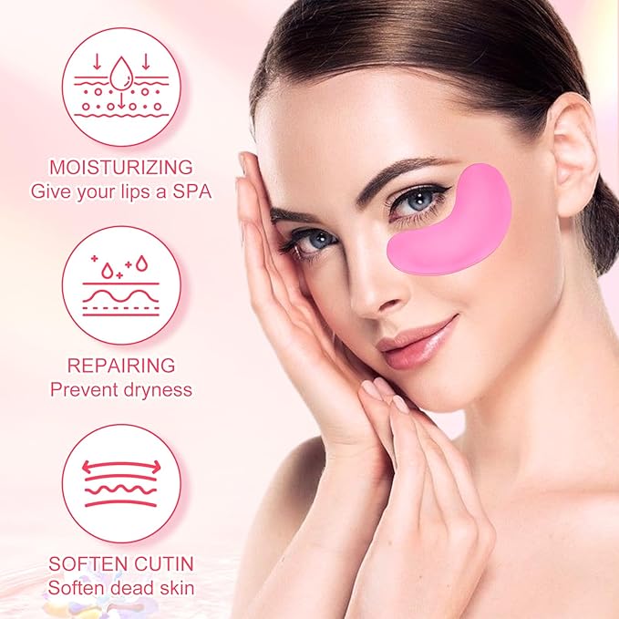 30 Pads Lip Masks & Eye Masks,Under Eye Mask Skincare,Crystal Collagen Lip Mask Sheet,Under Eye Patches for Puffy Eyes and Dark Circles,Moisturizing,Anti-Aging,Reducing Fine Lines,Pink-Velvo Beauty