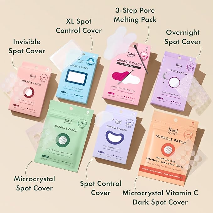 Rael Pimple Patches, Miracle Microcrystal Vitamin C Dark Spot Cover - Hydrocolloid Patch with Glutathione and Niacinamide, Treatment for Post Acne, Korean Skin Care, Vegan, Cruelty Free (9 Count)-Velvo Beauty