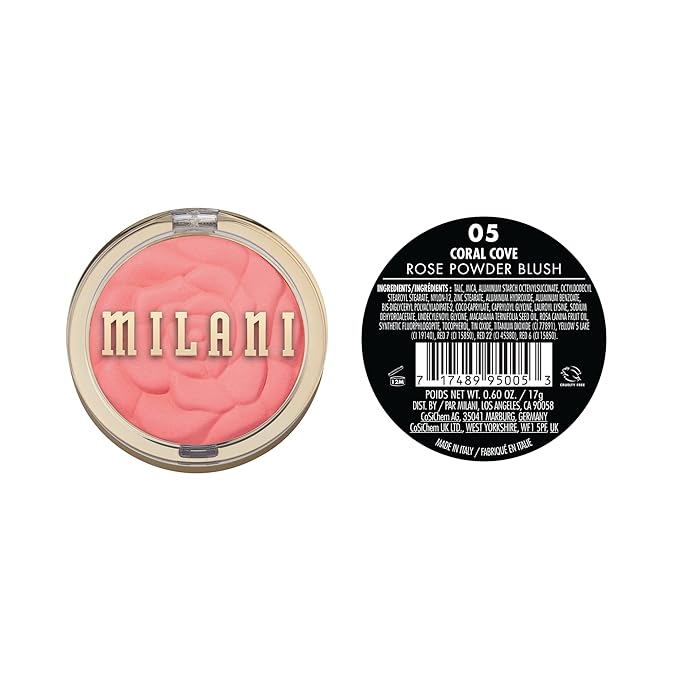 Milani Rose Blush, Powder Blush for Cheeks, Cruelty Free Makeup - Shape, Contour & Highlight Face for a Natural Matte Finish -Coral Cove-Velvo Beauty