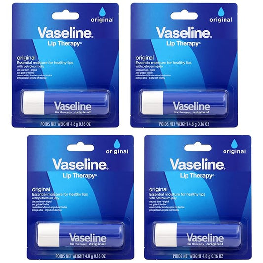 Vaseline Lip Therapy Care Original, Fast-Acting Nourishment, Ideal for Chapped, Dry, Cracked, or Damaged Lips, Lip Balm, 0.16 Ounce (Pack of 4)-Velvo Beauty