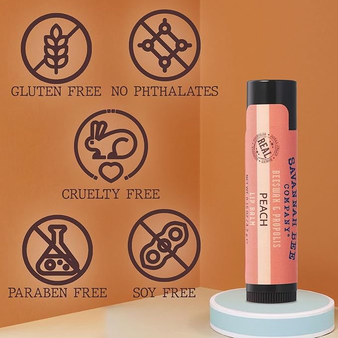 Savannah Bee Lip Balm Hanger 0.15 oz - Invigorating Mint Flavor - Natural Ingredients for Supple, Soft Lips - Convenient Hanger Design (.15 Oz, Peach)-Velvo Beauty