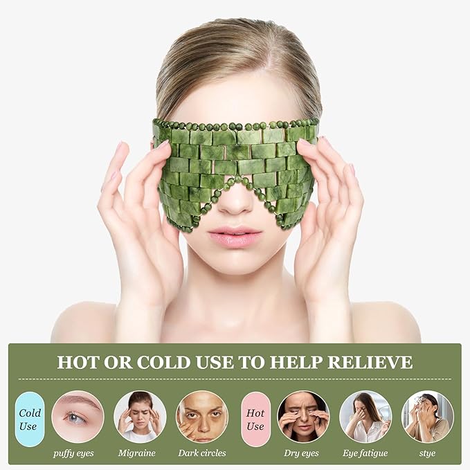 Jade Eye Mask, 2Pcs Large Facial Cooling Mask with 100% Real Jade for Hot & Cold Therapy,Green Jade Facial Eyes Sleeping Mask Relief Eye Cover by LazyGa-Velvo Beauty