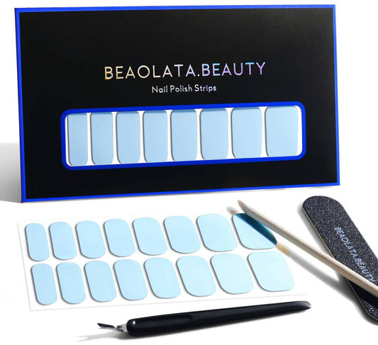 Nail Polish Strips, 32PCS Salon Quality Wraps, Long Lasting Gel Nail Stickers for Women Easy Apply& Remove (Sky Light Blue)-Velvo Beauty
