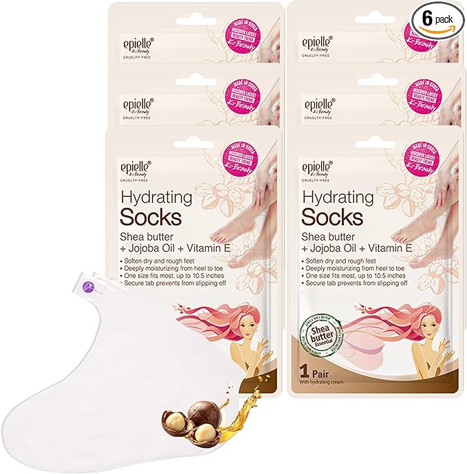 Epielle Hydrating Foot Masks 6 Pairs, Deep Moisturizing Socks for Dry Feet & Cracked Heels, Relieve and Soften with Shea Butter & Jojoba Oil, Korean Skin Care, Spa Set, Self Care Gifts for Women-Velvo Beauty