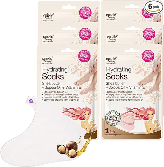 Epielle Hydrating Foot Masks 6 Pairs, Deep Moisturizing Socks for Dry Feet & Cracked Heels, Relieve and Soften with Shea Butter & Jojoba Oil, Korean Skin Care, Spa Set, Self Care Gifts for Women-Velvo Beauty
