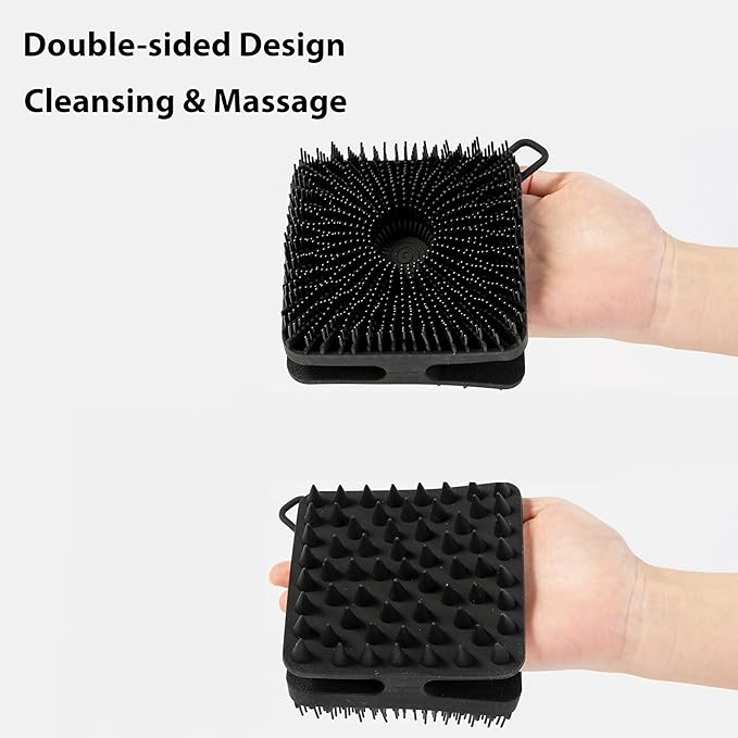 2 PC Silicone Exfoliating Body Scrubber, Silicone Body Shampoo Brush, Soft Silicone Loofah for Sensitive Skin, Shower Silicone Hair Scalp Massager, Easy to Clean, Lather Well(Black&Green)-Velvo Beauty