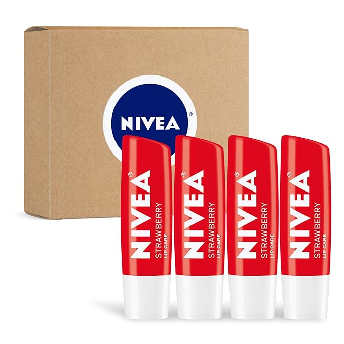 NIVEA Strawberry Lip Care - Tinted Lip Balm for Beautiful, Soft Lips - Pack of 4-Velvo Beauty