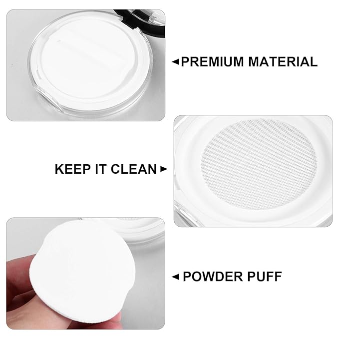 Loose Container 2pcs Loose Containers with Elasticated Net Sifter, Mirror and Puff 5g Loose Compact Case Case for DIY Makeup and Travel ( Black ) Travel Container-Velvo Beauty