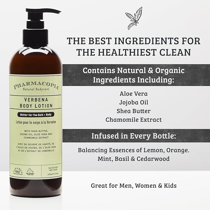 Pharmacopia Verbena Body Lotion - Hydrating Natural Moisturizer with Aromatherapy Benefits - Cruelty-Free Vegan Skin Care - Shea Butter, Aloe Vera, and Jojoba Oil - Lotion for Dry Skin, 16 oz-Velvo Beauty