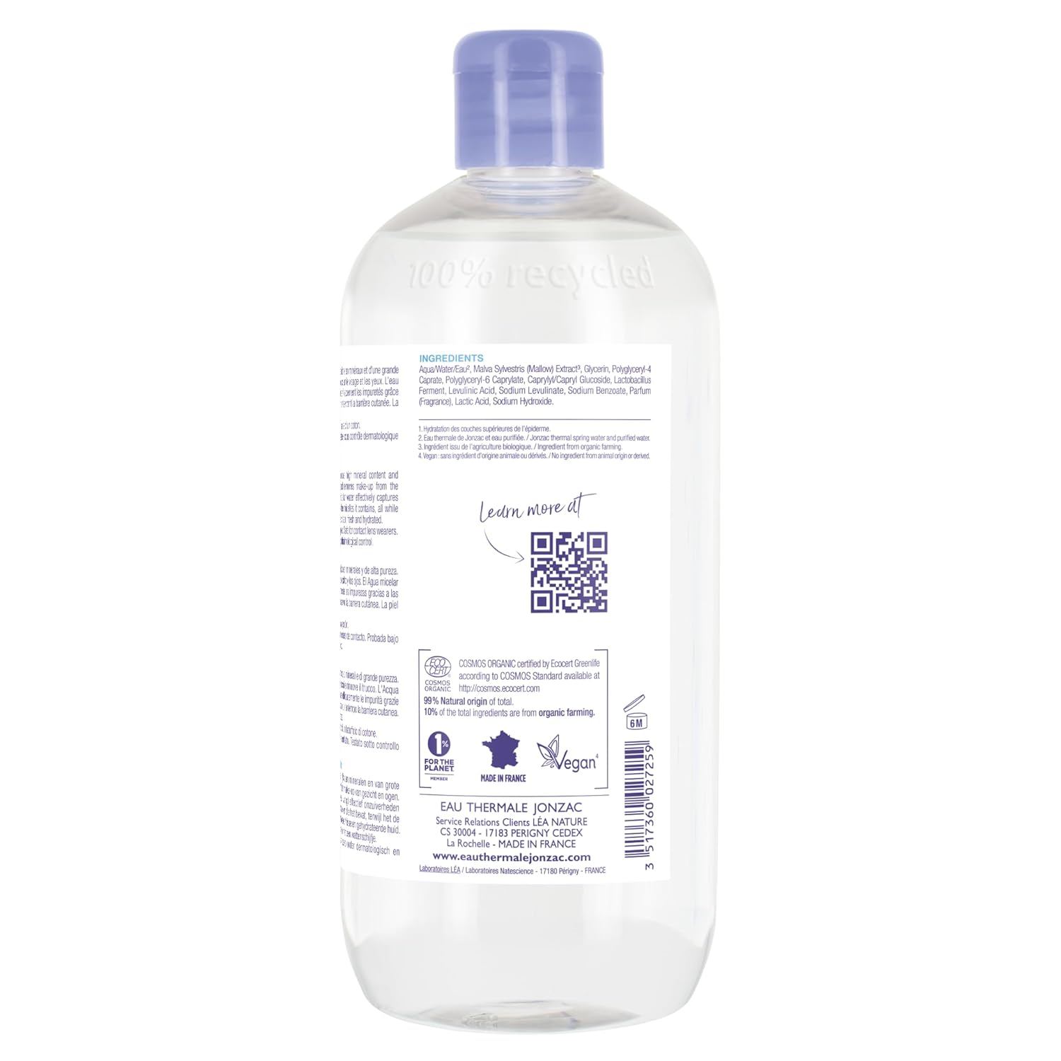 99% Organic Micellar Water - Natural Eye & Face Makeup Remover - Hydrating With Thermal Spring Water - For Sensitive Skin - Non-Toxic - Agua Micelar Orgánica - 16.9 Fl Oz-Velvo Beauty