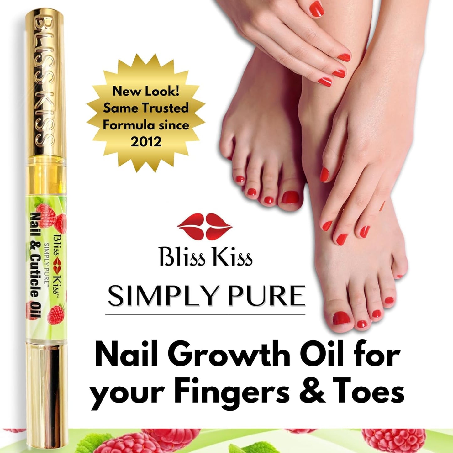 Bliss Kiss | 1 Juicy Raspberry Fragrance | Nail Oil Cuticle Pen w/Vitamin E & Jojoba⏤Nail Strengthener Nail Growth Serum for Brittle Peeling Breaking Thin Nails-Velvo Beauty