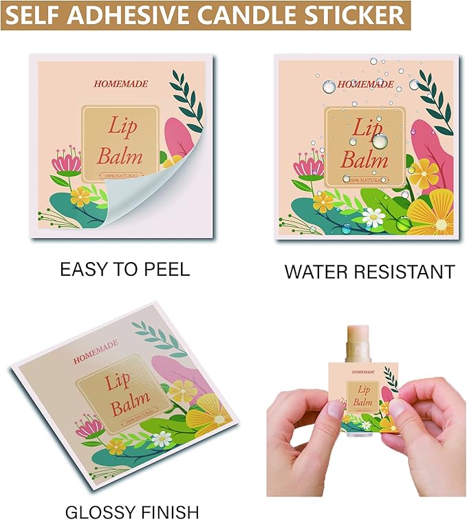CRASPIRE Lip Balm Labels 80pcs Homemade Lip Balm Labels 2” Clear Lip Balm Labels for Tubes Printable Waterproof Lip Balm Stickers Labels for Lip Balm Handcream Candle Container（Flowers-Orange Yellow）-Velvo Beauty