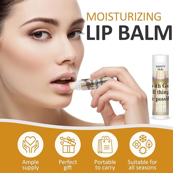 DMSKY 60 Lip Balm Bulk, Christian Gift for Women Men Faith Religious Moisturizing Lip Care Product Stocking Stuffers with Inspirational Scripture Happy Moment Praise God for Friend-Velvo Beauty