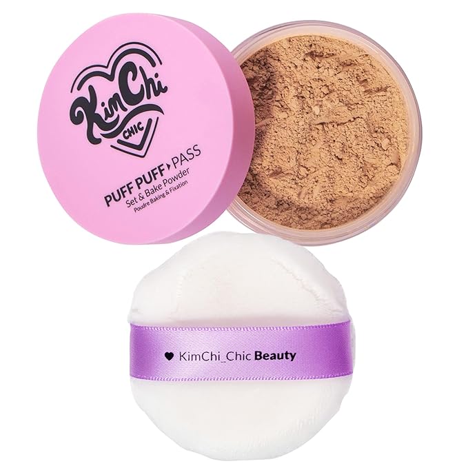 Kimchi Chic Beauty Puff Puff Pass Set and Bake Powder, Loose Face Powder with Extra Fluffy Setting Powder Puff, Soft Tan Face Makeup for Uneven Skin Tone, 05 Suntan-Velvo Beauty