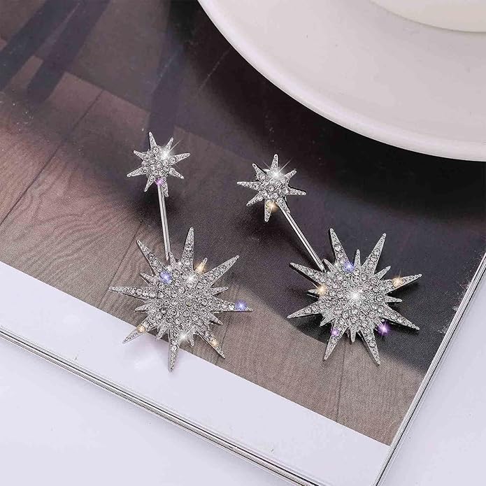 Starburst Jacket Earrings Gold Rhinestone Sun Earrings Front Back Studs Earrings Boho Celestial Earrings Jewelry for Women and Girls Gifts-Velvo Beauty