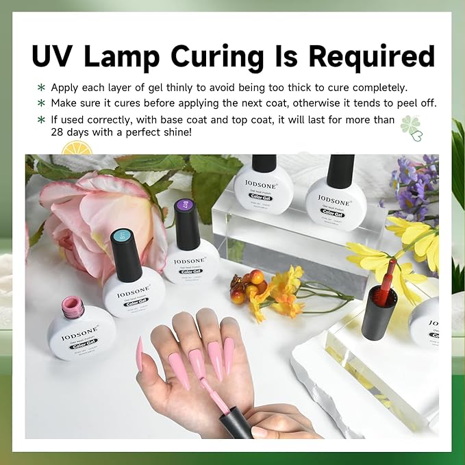 JODSONE Gel Nail Polish 20 Color Blue Red Matching Base Coat Glossy and Matte Top Coat 23 Bottles of 10ml Professional Nail Care Use-Velvo Beauty