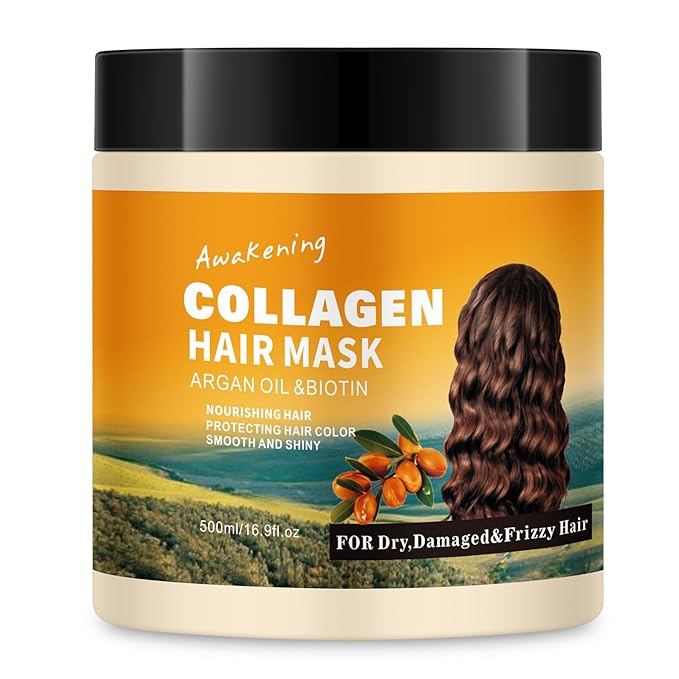 Hair Mask Deep Treatment Conditioner Collagen Protein Argan Oil Biotin Repair For Dry Damaged Frizzy Curly All Hair Types(16.9 Fl Oz/500ml) (collagen)-Velvo Beauty
