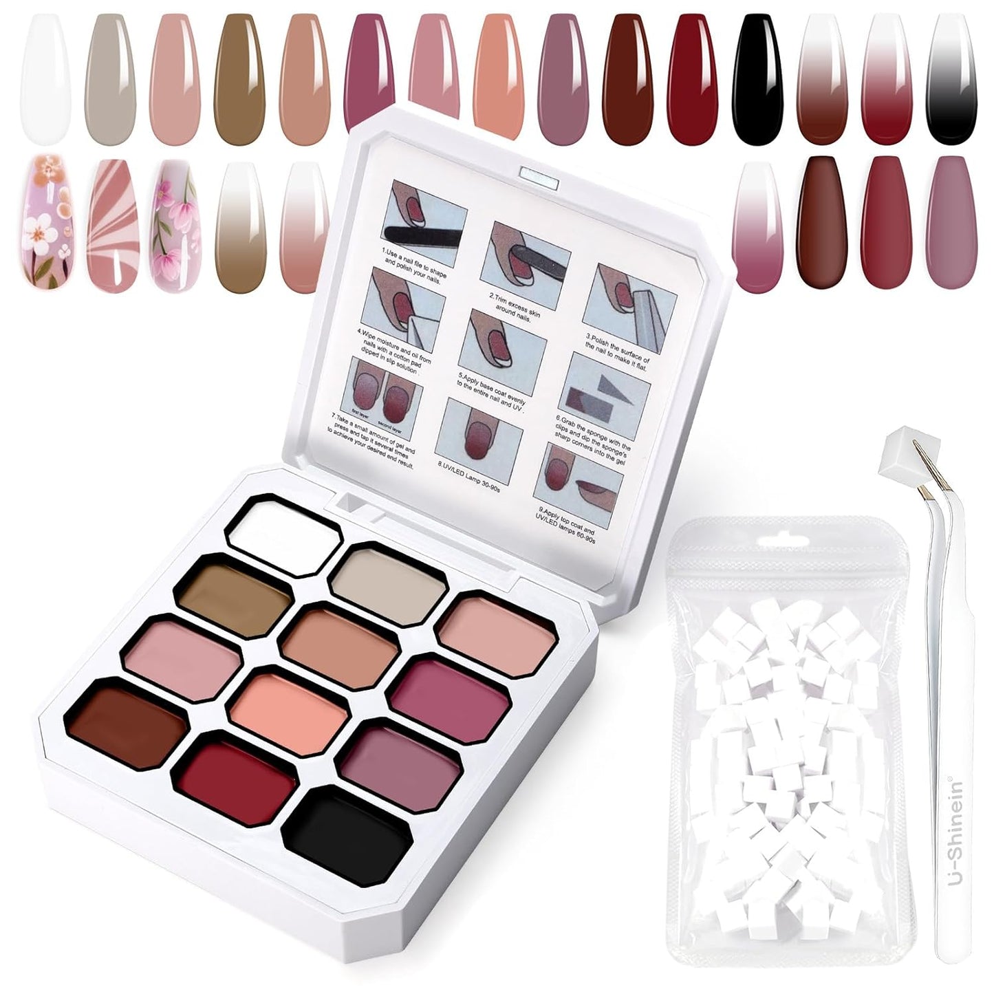 Gradient Painting Gel, 12 Colors Ombre Gel Nail Polish with 100Pcs Nail Sponges&Tweezers for Pigmented Pat Aura Nails, French Manicure, Long-lasting Kit Velvet Sonnet-Velvo Beauty