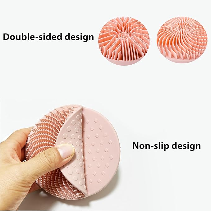 2 PC Silicone Exfoliating Body Scrubber, Silicone Body Shampoo Brush, Soft Silicone Loofah for Sensitive Skin, Shower Silicone Hair Scalp Massager, Easy to Clean, Lather Well(Pink&Black)-Velvo Beauty