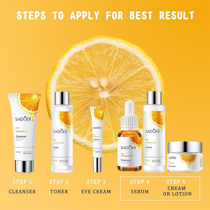 Vitamin C Daily Skin Care Set Daily Moisturizing & Nourishing Fresh Orange Essence Skin Care Set Vitamin Essence Six-piece Set-Velvo Beauty
