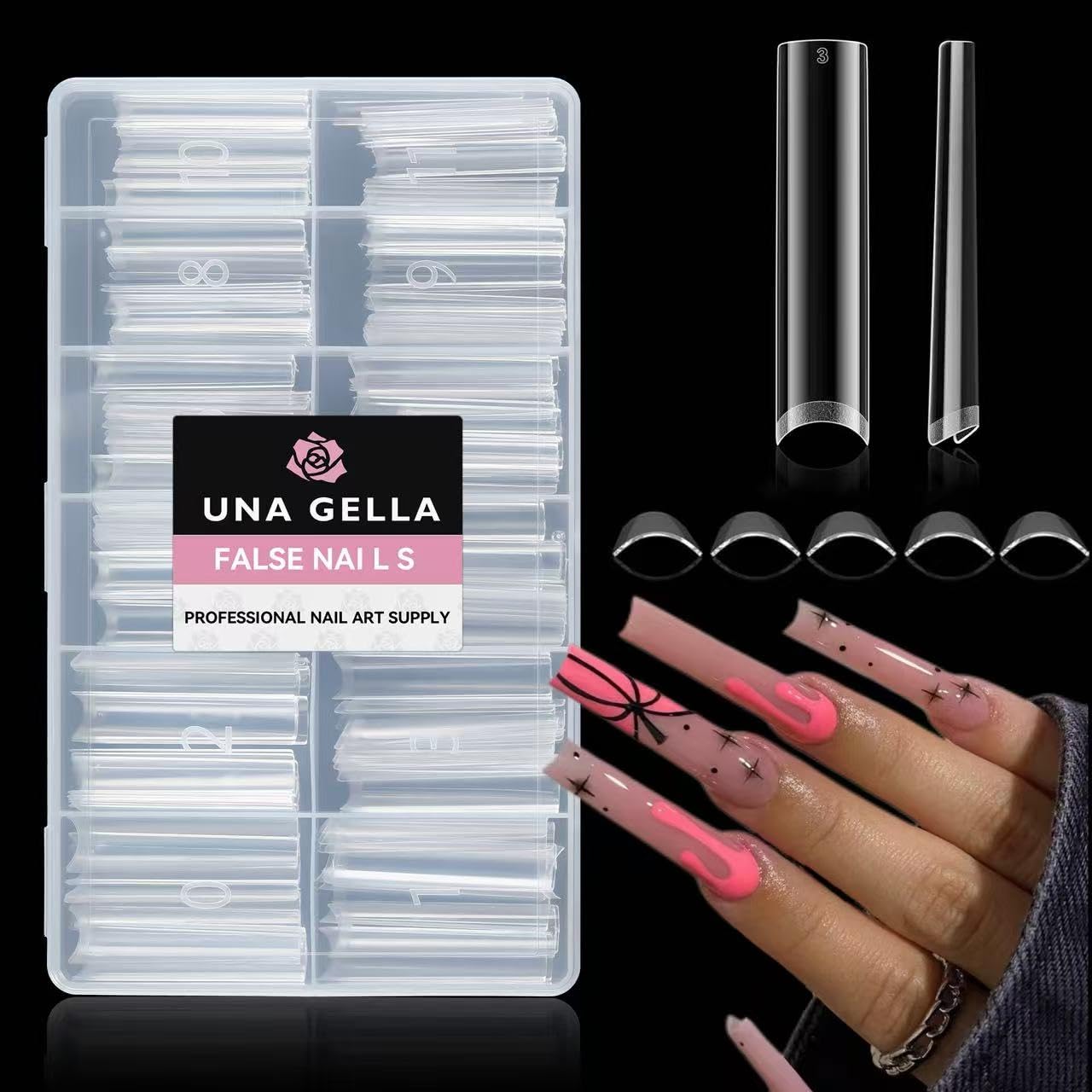 UNA GELLA 312PCS XXXL Nail Tips Square No C Curve, Extra Long Half Cover Long Straight Gel Nail Tips 12 Sizes Press on Nails Square for Acrylic Nails Professional for Nail Salon and DIY-Velvo Beauty