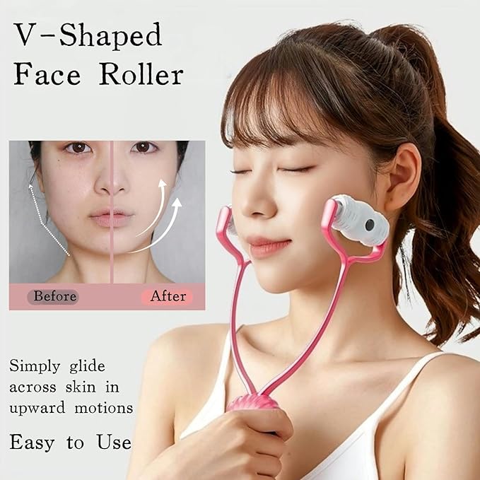 V-Shaped Face Roller Massager with 4 Magnetic Beads, Facial Lifting Tool Neck and Skin Tightening Beauty Massager-Velvo Beauty