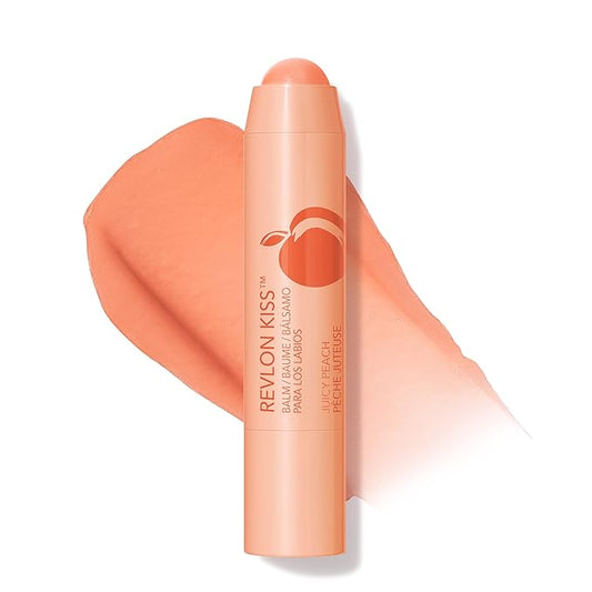 Revlon Lip Balm, Kiss Tinted Lip Balm, Face Makeup with Lasting Hydration, SPF 20, Infused with Natural Fruit Oils, 015 Juicy Peach, 0.09 Oz-Velvo Beauty