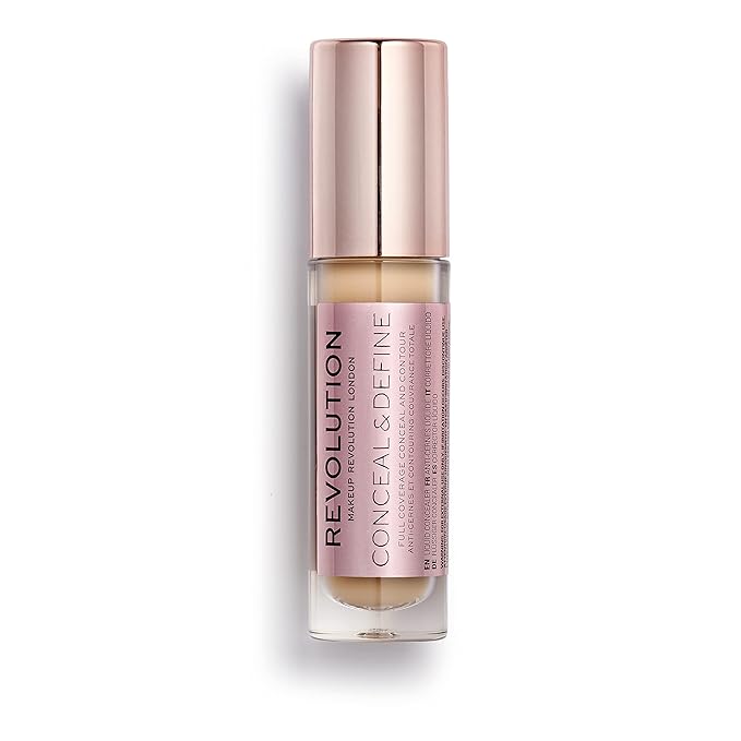 Makeup Revolution Conceal and Define Concealer, Full Coverage & Matte Finish, C10.2 for Medium/Tan Skin Tones, Vegan & Cruelty-Free, 0.7 Fl Oz-Velvo Beauty