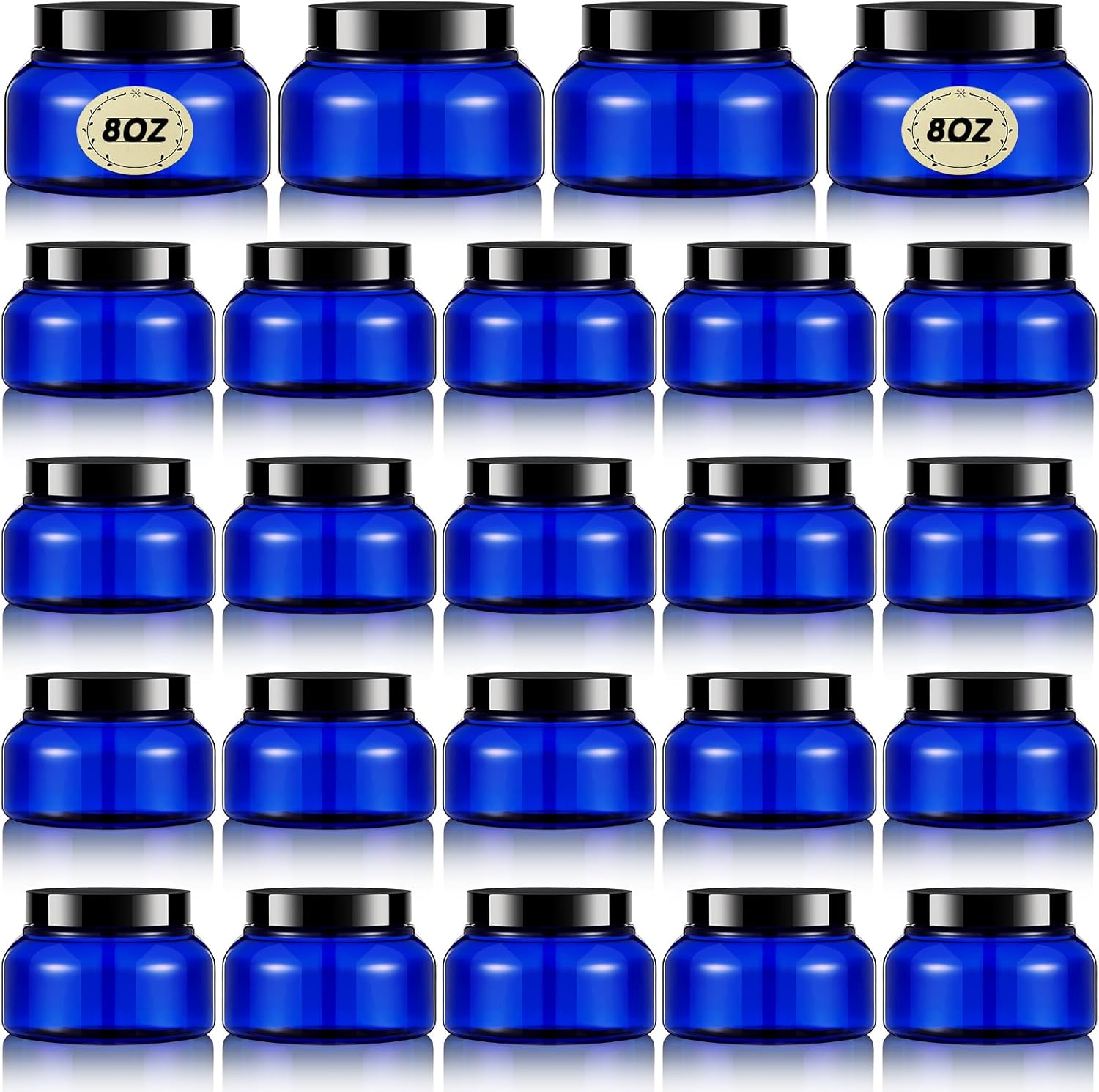 Tessco 24 Pack Plastic Jars with Lids Labels Empty Clear Plastic Jars Round Refillable Cosmetic Containers Body Butter Containers Bulk Sugar Scrub Bottle for Make Up(8 oz,Blue, Black)-Velvo Beauty