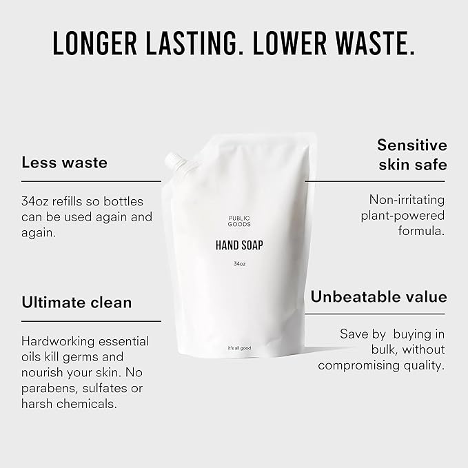 Public Goods Hand Soap | Cleansing Soap for Kitchen & Bathroom | Made with Natural Essential Oils | Paraben & Sulfate Free | Vegan Friendly | 34 Fl Oz Refill-Velvo Beauty