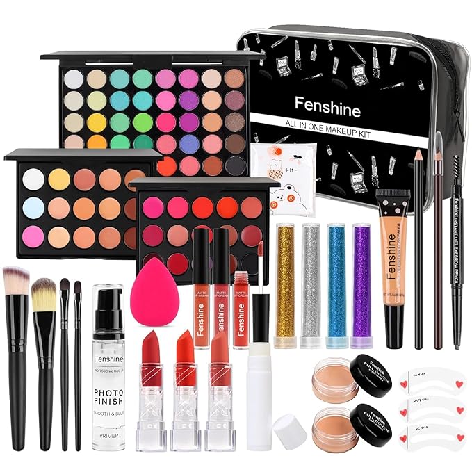 Fenshine All In One Makeup Kit for Women, Full Makeup Gift Set for Beginners, Makeup Essential Starter Bundle Include Eyeshadow Palette Lipstick Eyebrow Pencil Brush Set (Type C)-Velvo Beauty