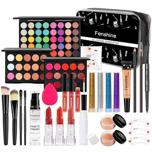 Fenshine All In One Makeup Kit for Women, Full Makeup Gift Set for Beginners, Makeup Essential Starter Bundle Include Eyeshadow Palette Lipstick Eyebrow Pencil Brush Set (Type C)-Velvo Beauty