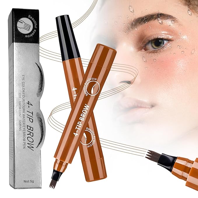 2025 New Magic Eyebrow Pencil, 3D Waterproof 4 Tipped Precise Brow Pen Microblading Eyebrow Pencil Contouring Pen Fine Stroke Microblading Creates Natural (Light Brown)-Velvo Beauty