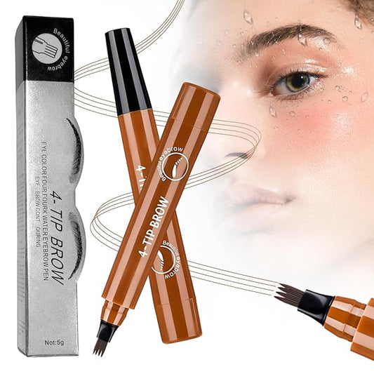 2025 New Magic Eyebrow Pencil, 3D Waterproof 4 Tipped Precise Brow Pen Microblading Eyebrow Pencil Contouring Pen Fine Stroke Microblading Creates Natural (Light Brown)-Velvo Beauty