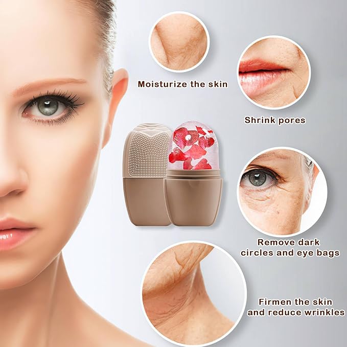 XHJRI Ice Face Roller Massager,Ice Cube Roller for Face, Eyes and Neck Naturally Conditioning and Skin Care,De-Puff Eye Bags,Reduce Migraine Pain,Reusable Massage Silicone Ice Mold (New Coffee)-Velvo Beauty