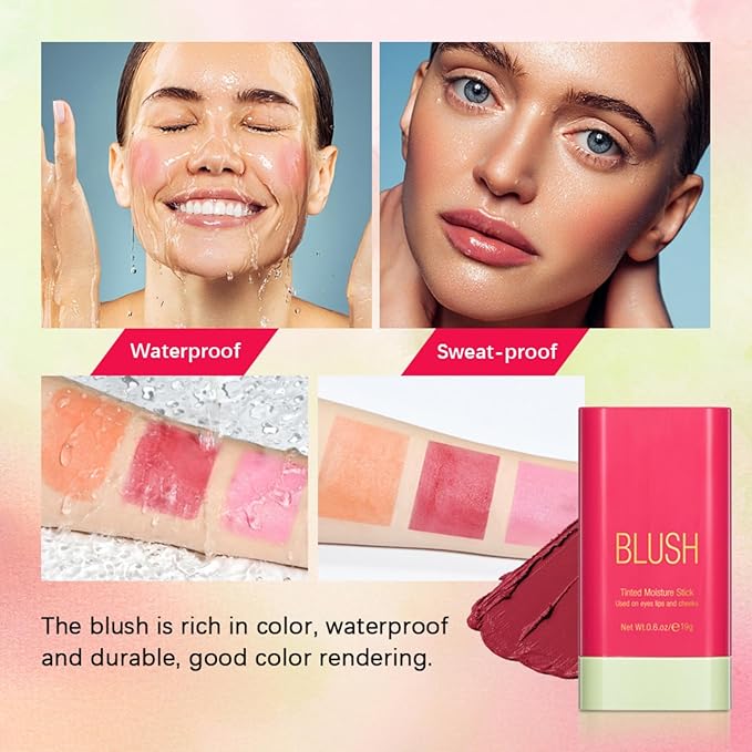 Blush Stick, Cream Blush Stick for Cheeks & Lips, Blendable Long-Lasting Multi-Use Contour Stick & Highlighter Makeup (#2 HOT RED)-Velvo Beauty