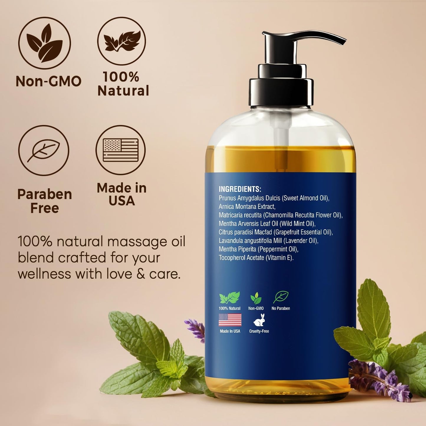 Sore Muscle Massage Oil for Massage Therapy 8 fl oz - Refreshing and Relaxing - Natural Oils with Arnica, Peppermint and Lavender Oil - for Men and Women - Nexon Botanics-Velvo Beauty