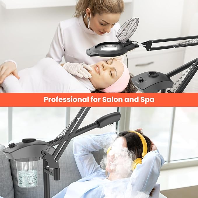 TASALON Professional 2-in-1 Facial Steamer, Ozone Face Steamer with 5X Magnifying Lamp Deep Cleaning Pore,Hot Mist Face Steamer Salon Spa Beauty Skin Care Equipment, Aroma Therapy Nozzle Included-Velvo Beauty