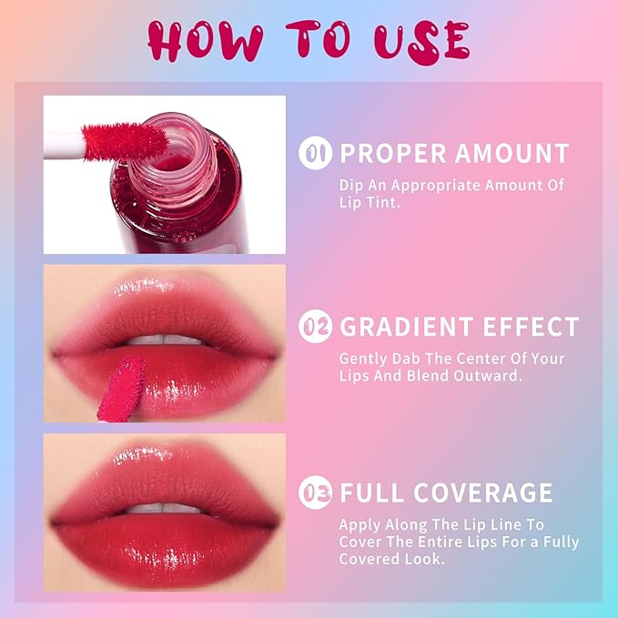 Lip Tint Stain, Long Lasting Korean Lip Stain Set, Non-sticky Waterproof Lightweight Lip and Cheek Tint, Moisturizing High Pigment Water Tint, Matte Finish Lip Tint-Velvo Beauty