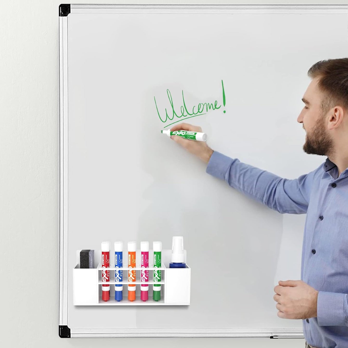 HBlife 2 Pcs Acrylic Magnetic Dry Erase Marker Holder for Whiteboard, Wall Mount 10 Slots Magnet Pen Pencil Holder for Fridge Refrigerator, Locker Organizer Accessories for Classroom Office, White-Velvo Beauty