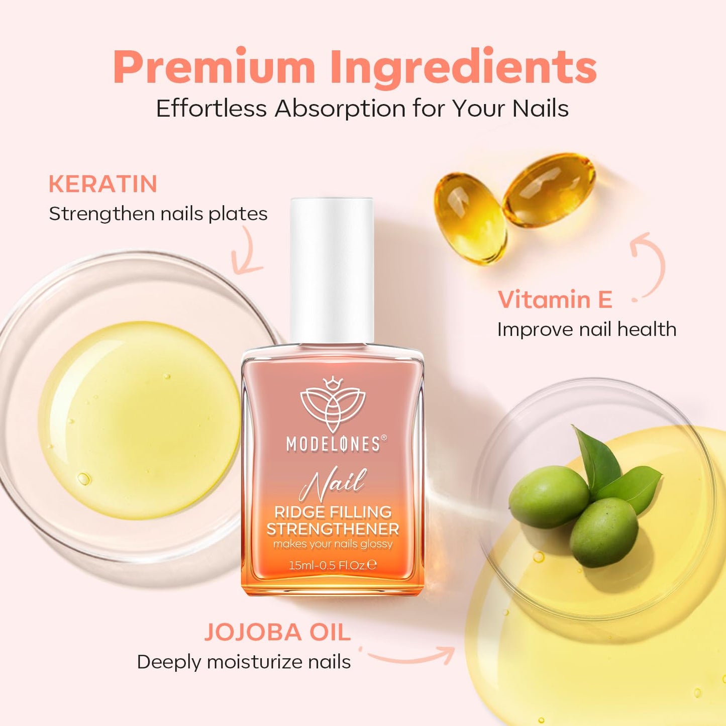 modelones Nail Strengthener and Growth Nail Hardener Extra Strong and Growth Nude Nail Polish Nail Repair for Damaged Nails Strengthening Polish Ridge Filler for Nails 15ml-Velvo Beauty