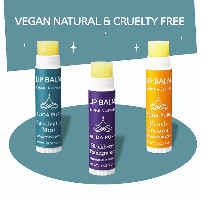 Fruit Mint Lip Balm Collection, Vegan Lip Balm Set, Bees Wax Free, Coconut Oil Free, Avocado Oil, Organic Jojoba Oil, Vitamin E, Natural Moisturizer For Dry Cracked Lips, 3 Tube Set-Velvo Beauty