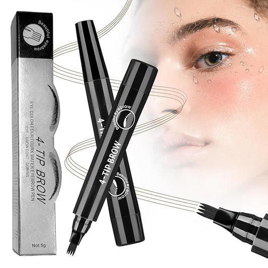 2025 New Magic Eyebrow Pencil, 3D Waterproof 4 Tipped Precise Brow Pen Microblading Eyebrow Pencil Contouring Pen Fine Stroke Microblading Creates Natural (Black)-Velvo Beauty