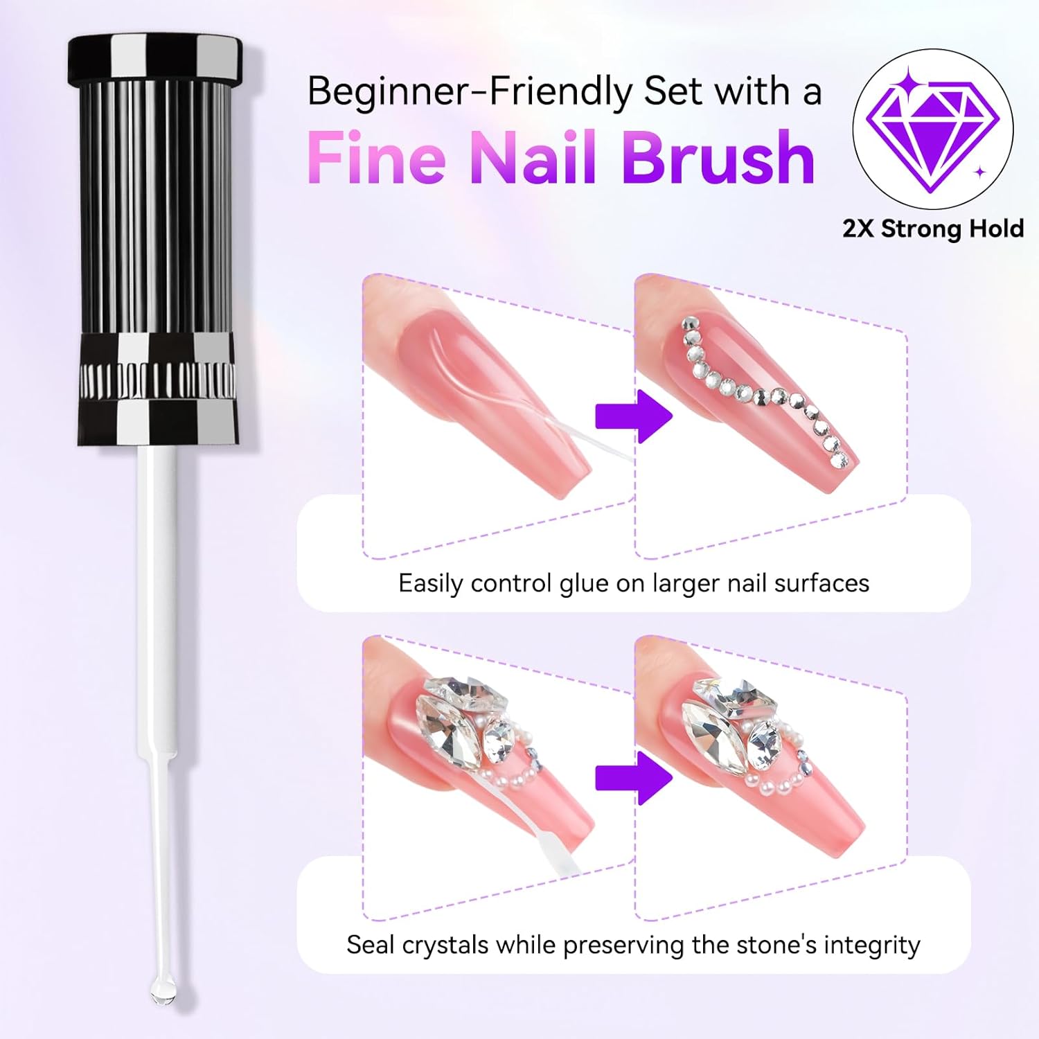 Makartt Nail Rhinestone Glue Gel, Upgrade Gel Nail Glue with Brush Pen Tip Super Strong Adhesive Precise for Nail Charms Crystals Rhinestone Beads Flower 3D Decorations 8ml*2-Velvo Beauty
